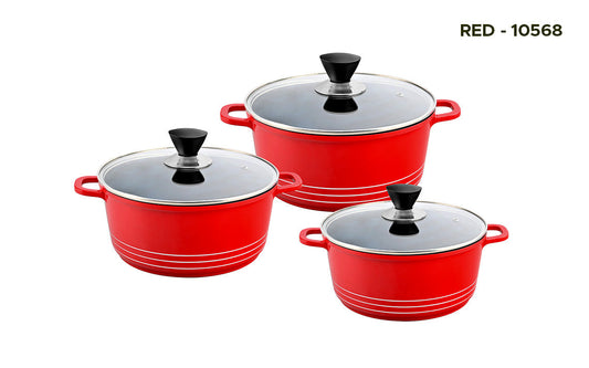 Laria Non Stick Die Cast Stockpot Pan Set 3pcs Red Premium Quality Cookware Set