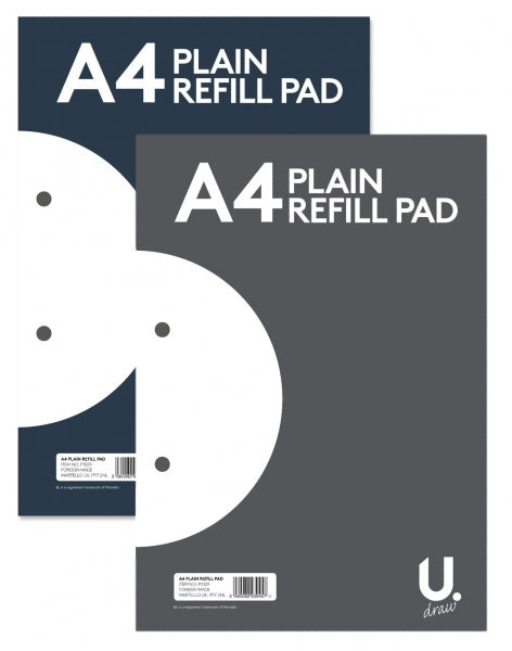 A4 Plain Refill Pad Assorted Colours 50 Sheets 54gsm White Paper Glued Binding