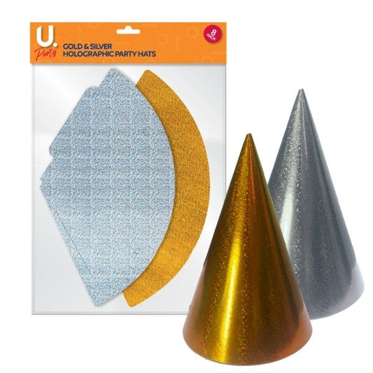 Premium Gold and Silver Birthday Party Hats Pack of 8