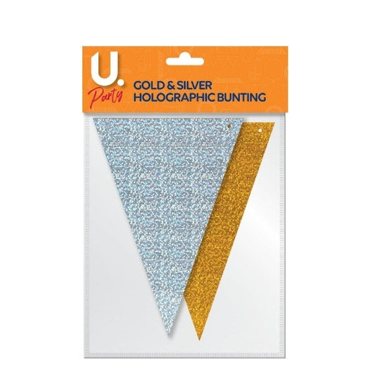 Holographic Paper Party Bunting Garland in Gold and Silver