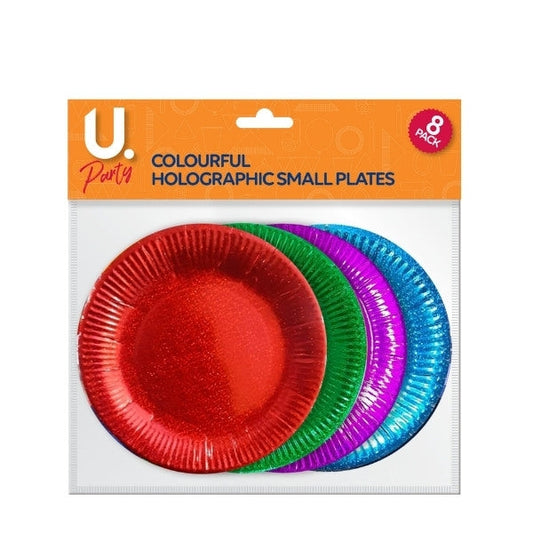 Holographic Small Paper Plates Colourful Pack of 8