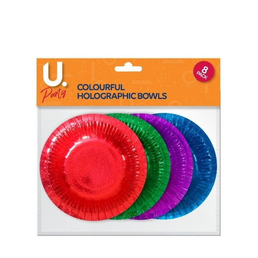 Colorful Holographic Paper Bowls Pack of 8 Multicolor Party Supplies