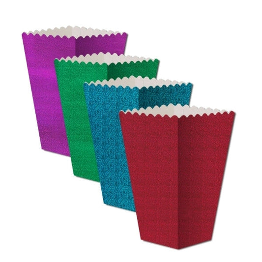 Disposable Holographic Popcorn Snack Boxes Colorful Pack of 8