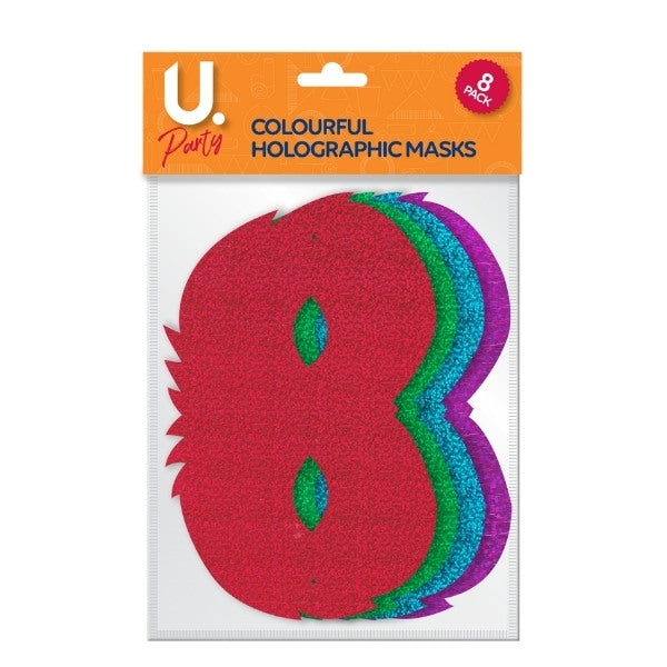 Colorful Holographic Paper Party Masks Pack of 8