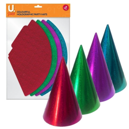 Premium Paper Birthday Party Hats Set of 8 Vibrant Colors