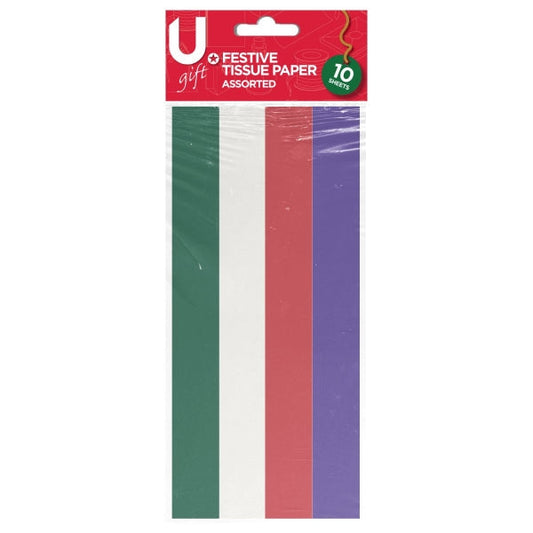 Festive Tissue Paper 10 Sheets Assorted Colours Pack