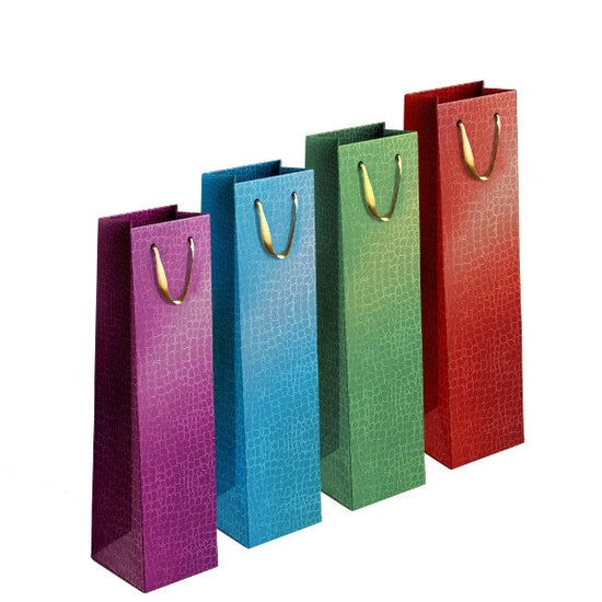 Embossed Metallic Paper Wine Bottle Gift Bag Assorted Colours