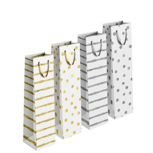 Elegant Gold and Silver Patterned Wine Bottle Gift Bag 36x12x10cm