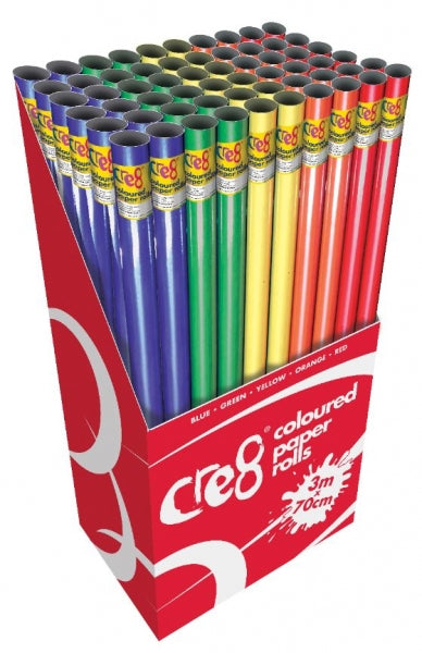 Cre8 Coloured Paper Rolls Assorted Colours 3m x 70cm 70 GSM