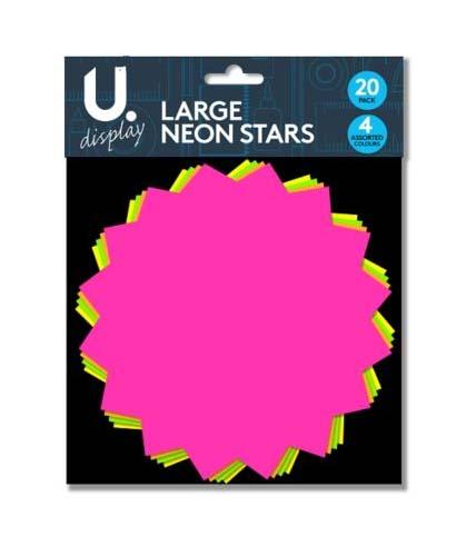 Vibrant Neon Coloured Stars Pack of 20 Assorted Colours
