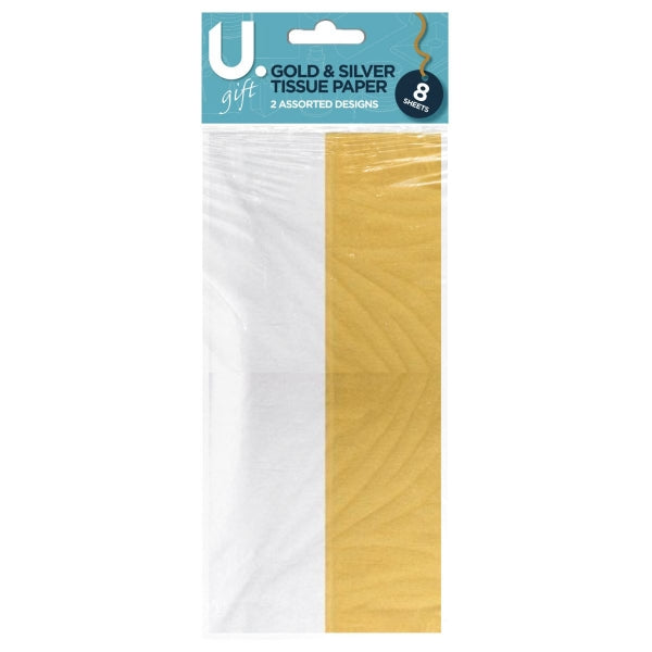 Elegant Gold and Silver Tissue Paper Pack 8 Sheets