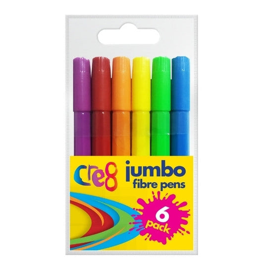 Cre8 Jumbo Fibre Pens Pack of 6 Assorted Colours