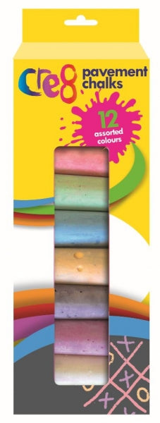 Cre8 Large Coloured Pavement Chalk Set Pack of 12 Assorted Colours