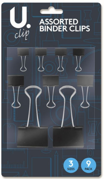 Assorted Sizes Paper Binder Clips Pack of 9