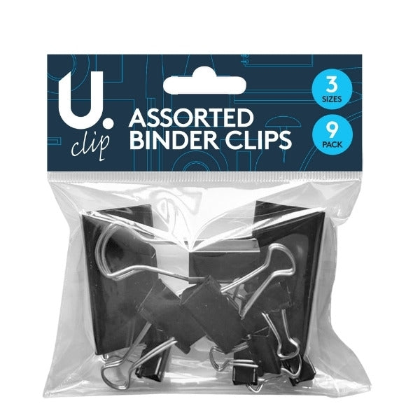 Assorted Sizes Paper Binder Clips Pack of 9