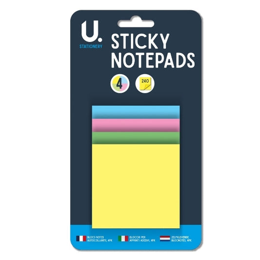 140 Page Sticky Note Pad in 4 Vibrant Block Colours 19 x 12 cm