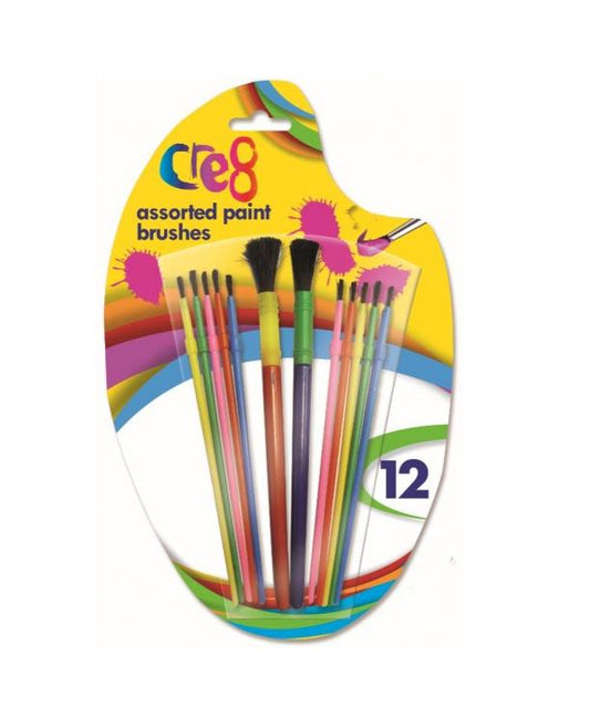 Cre8 Plastic Paint Brushes 12 Pack Assorted Sizes Art Craft Supplies