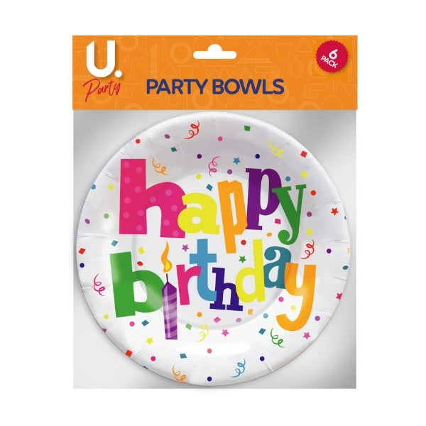 Colorful Disposable Paper Happy Birthday Party Bowls Pack of 6