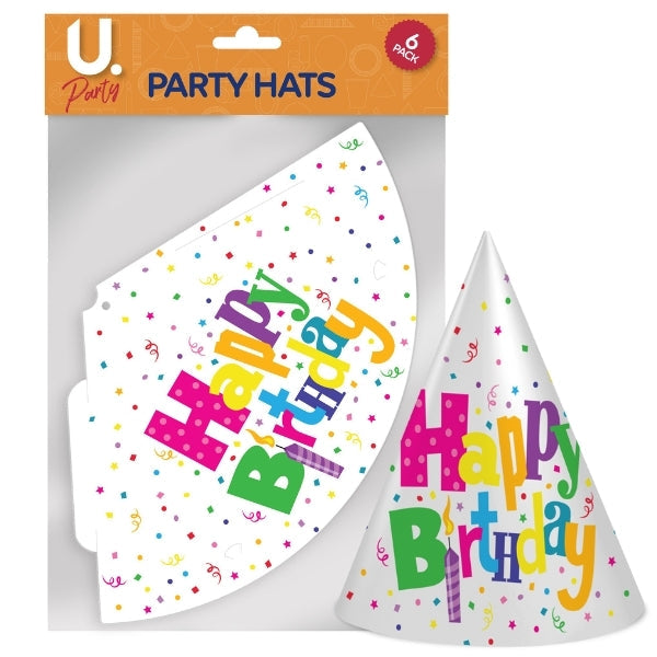 Colorful Paper Happy Birthday Party Hats Pack of 6