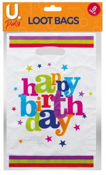 Happy Birthday Party Loot Bags Pack of 6 Colorful Fun Designs