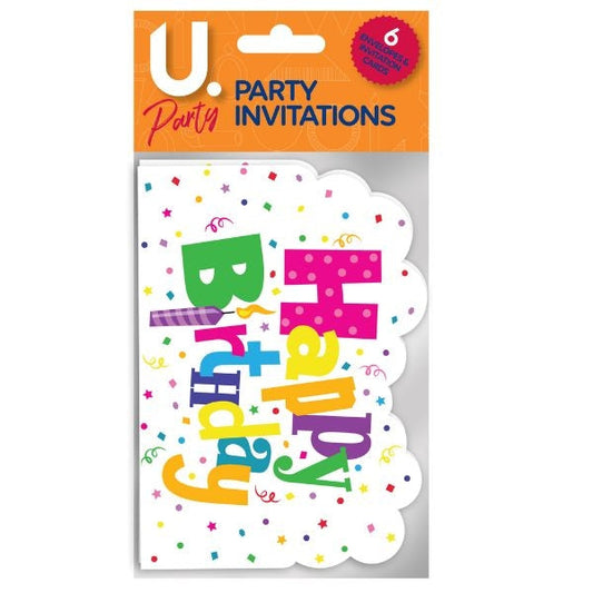 Premium Paper Happy Birthday Party Invitations Pack of 6