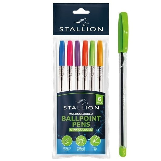 Vibrant Multicoloured Ballpoint Pens 6 Pack 1mm Tip