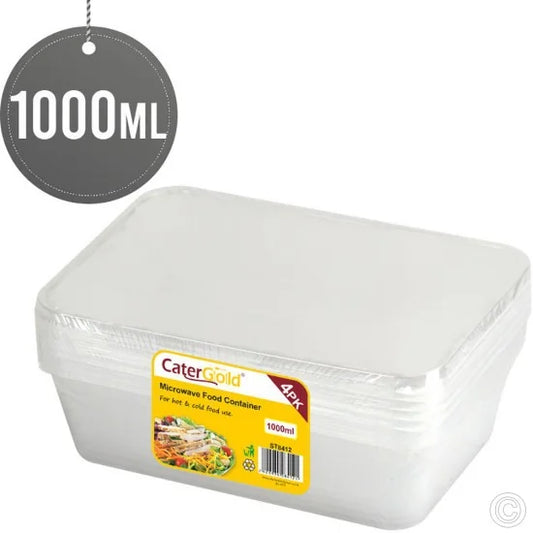 Durable Plastic Food Storage Containers 1000ml Pack of 4