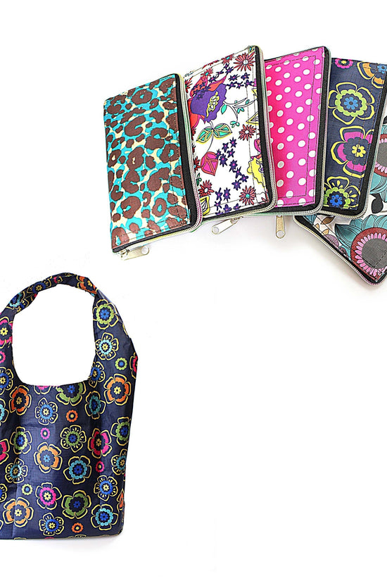 Foldable Reusable Shopping Carrier Bag with Zipper Assorted Designs