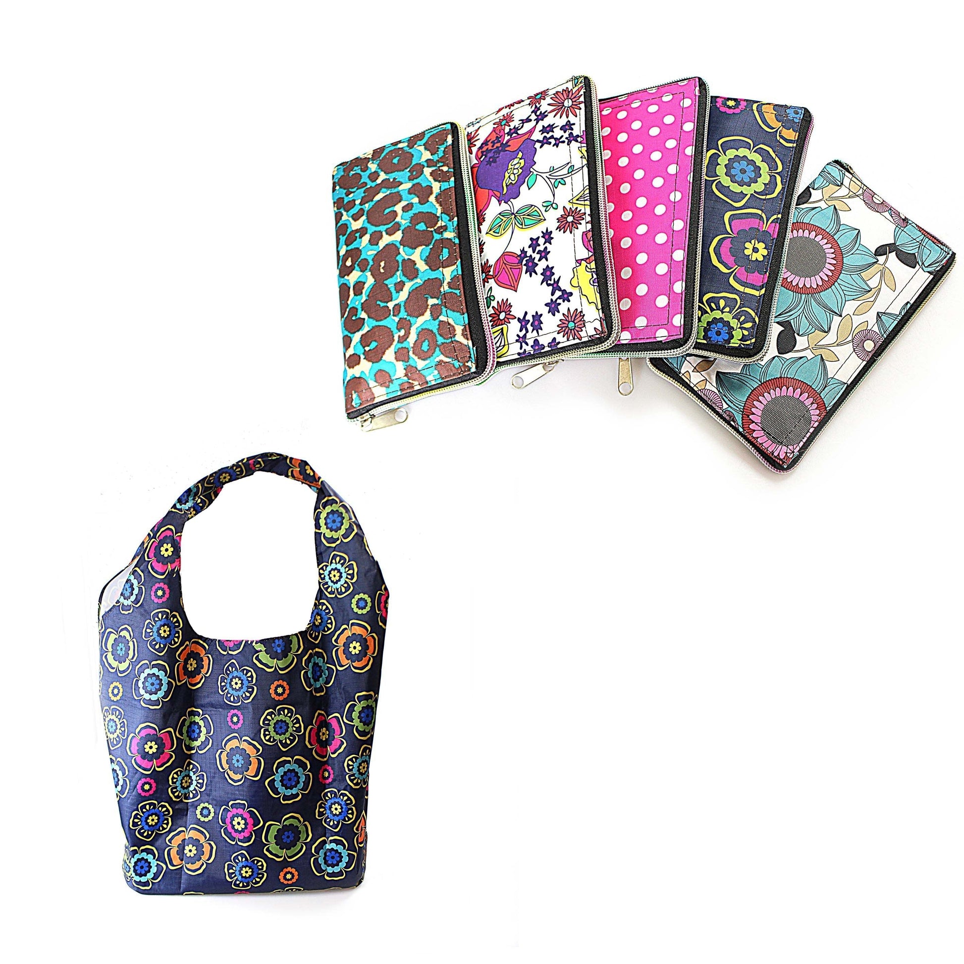 Foldable Reusable Shopping Carrier Bag with Zipper Assorted Designs