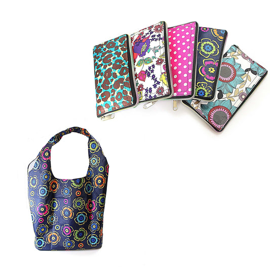 Foldable Reusable Shopping Carrier Bag with Zipper Assorted Designs