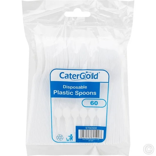 60 Reusable White Plastic Spoons EcoFriendly Utensils Pack