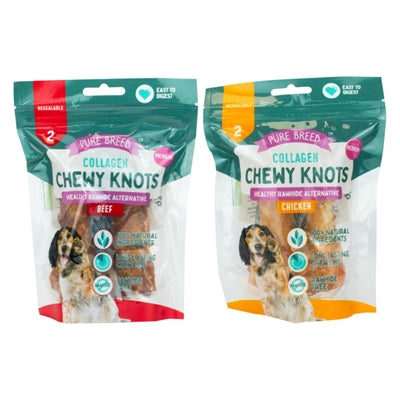 Medium Pet Dog Treats Collagen Chewy Knots 2Pack Assorted Flavours