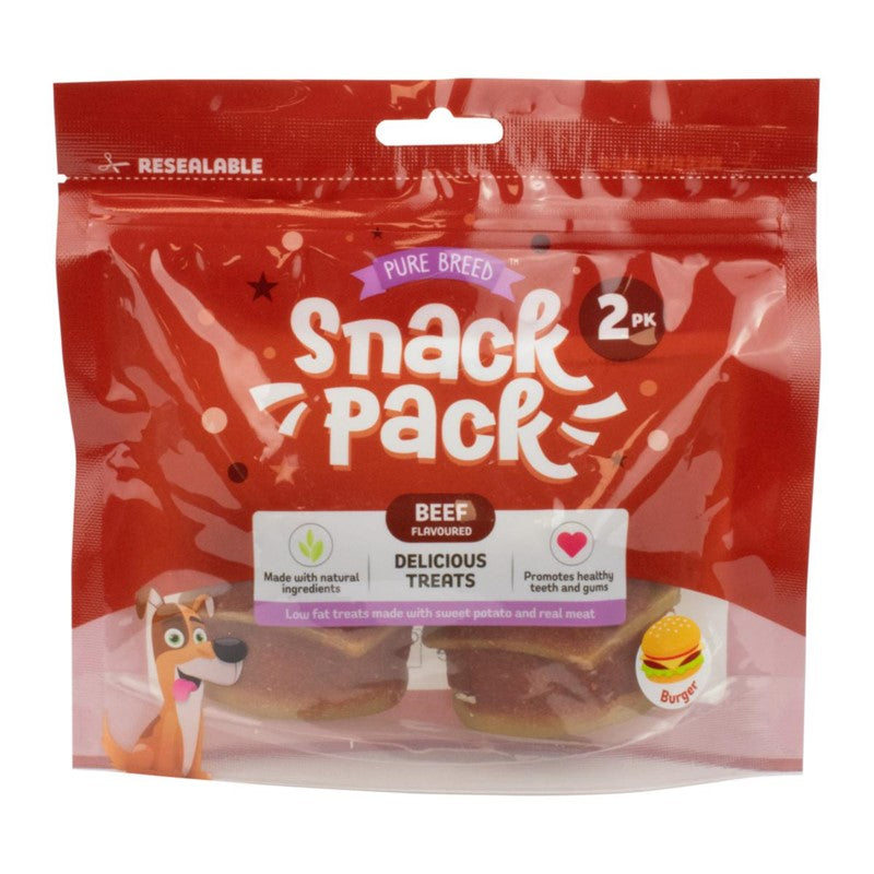 Delicious Burger Chew Beef Flavour Dog Treats Pack of 2 100g