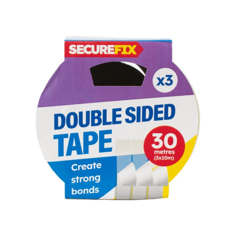 Double Sided Tape Pack of 3 10m Roll x 3 Craft Office Adhesive Tape Set