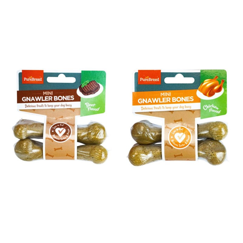 Mini Gnawler Bones Dog Treats Pack of 2 Chicken Beef Flavours