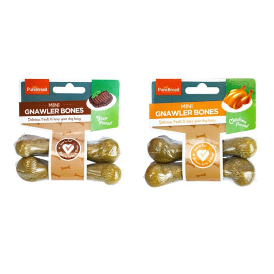 Mini Gnawler Bones Dog Treats Pack of 2 Chicken Beef Flavours