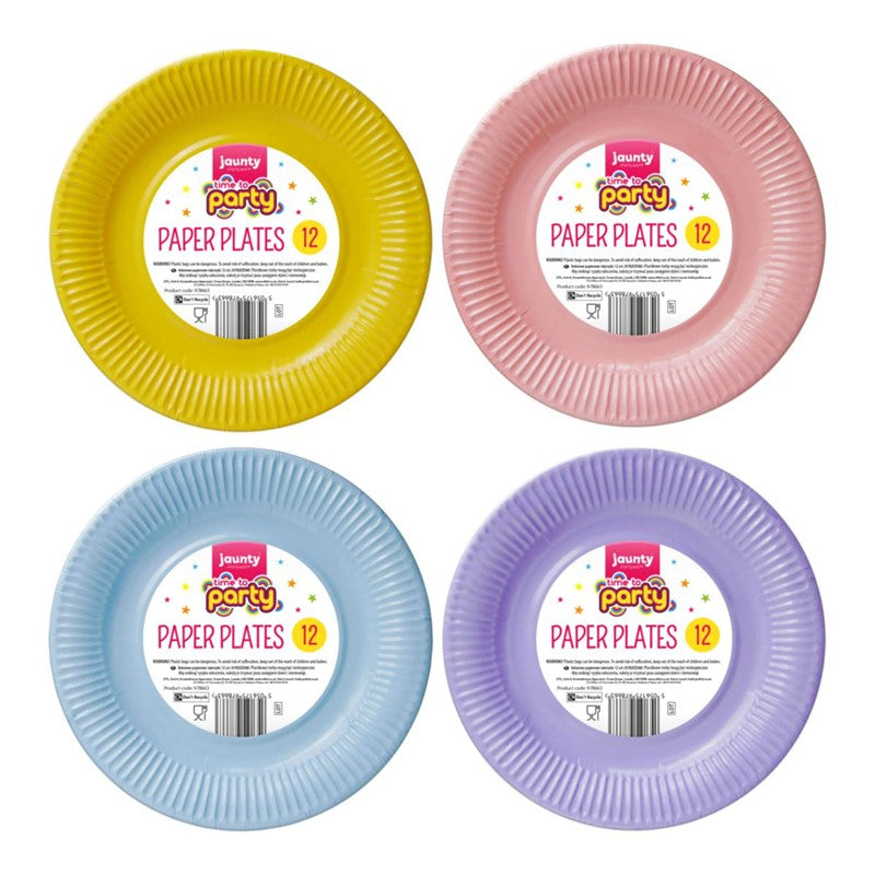 Vibrant Disposable Party Paper Plates 9 Pack of 12 Assorted Colors