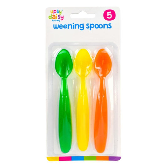 5Pack Assorted Colour Plastic Baby Feeding Weaning Spoons