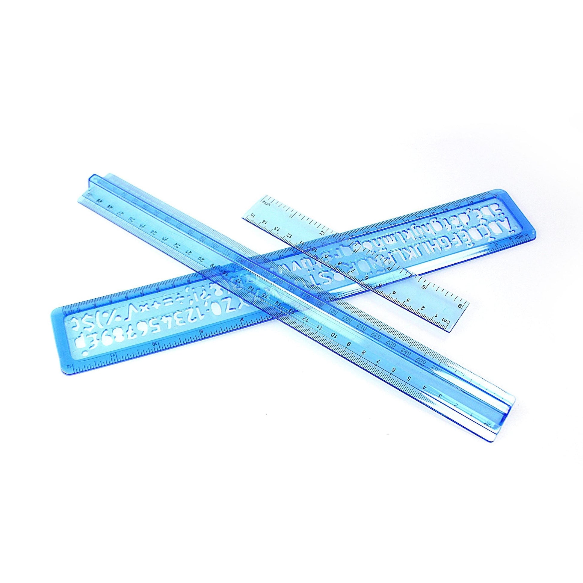 3Piece Stationery School Plastic Ruler and Stencil Set