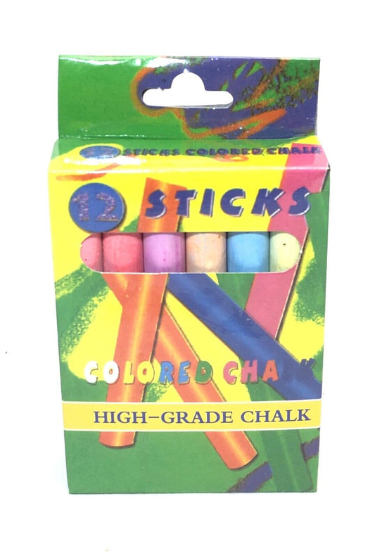Vibrant Coloured Chalk Sticks Pack 12 Assorted Colors