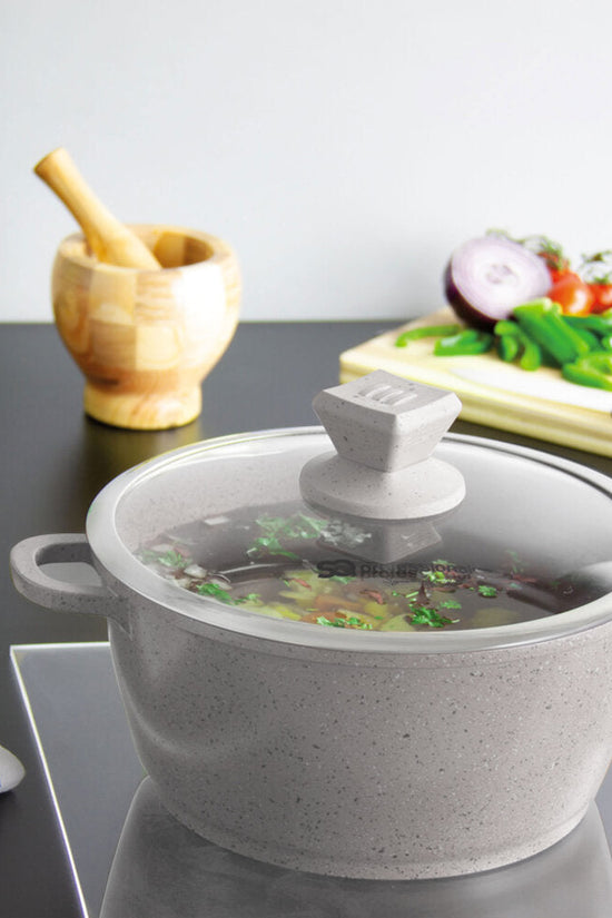 SQ Professional Nea Marbell Effect Diecast Stockpot Set 5Piece Grigio Cookware Collection