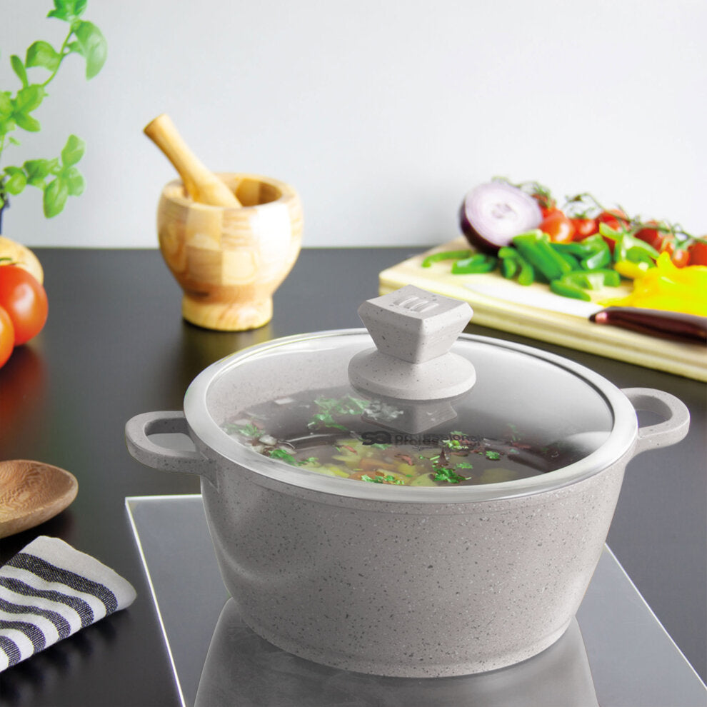 SQ Professional Nea Marbell Effect Diecast Stockpot Set 5Piece Grigio Cookware Collection