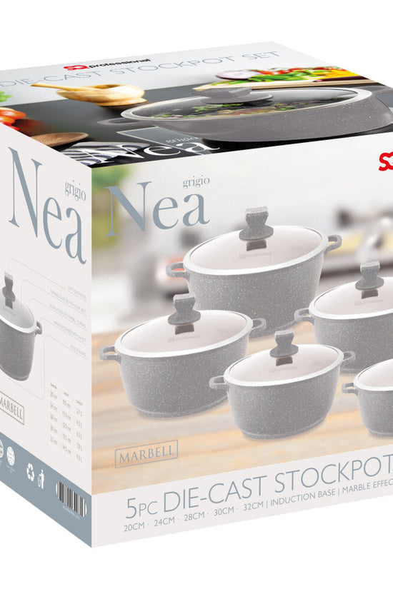 SQ Professional Nea Marbell Effect Diecast Stockpot Set 5Piece Grigio Cookware Collection