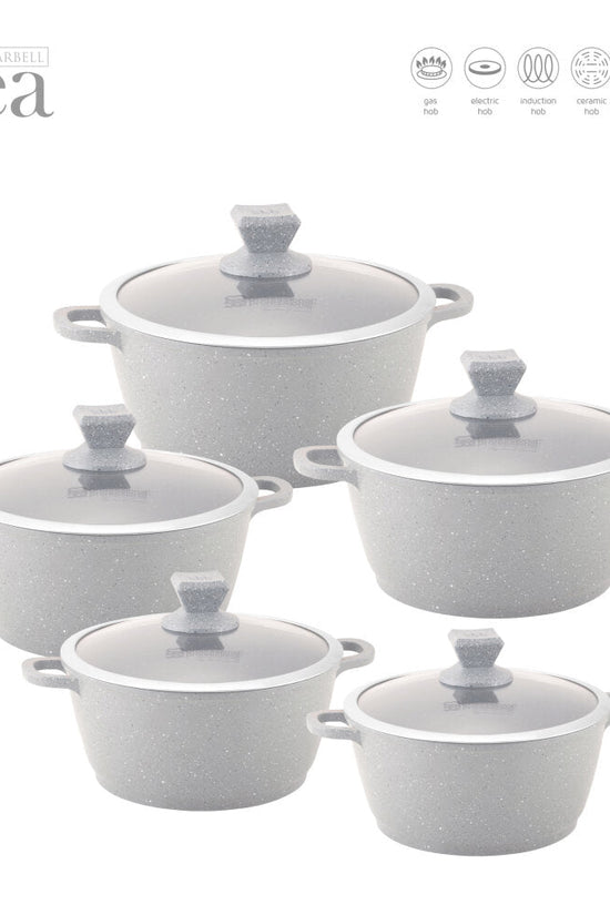 SQ Professional Nea Marbell Effect Diecast Stockpot Set 5Piece Grigio Cookware Collection