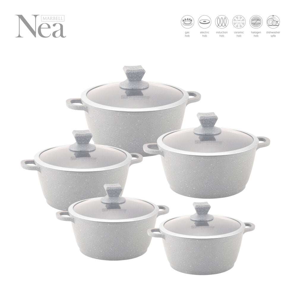 SQ Professional Nea Marbell Effect Diecast Stockpot Set 5Piece Grigio Cookware Collection