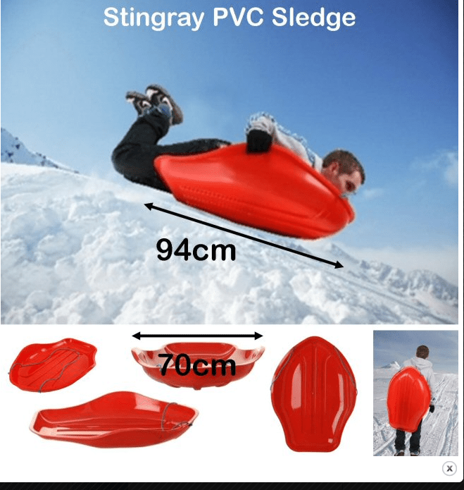Premium Red PVC Stingray Snow Sledge 94 x 70 cm for Winter Fun