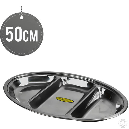 Large Stainless Steel 3 Compartment Serving Tray Platter 50cm