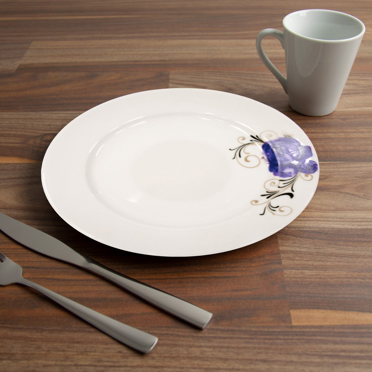 Elegant Durane Ceramic Dinner Plate Blue Rose Design