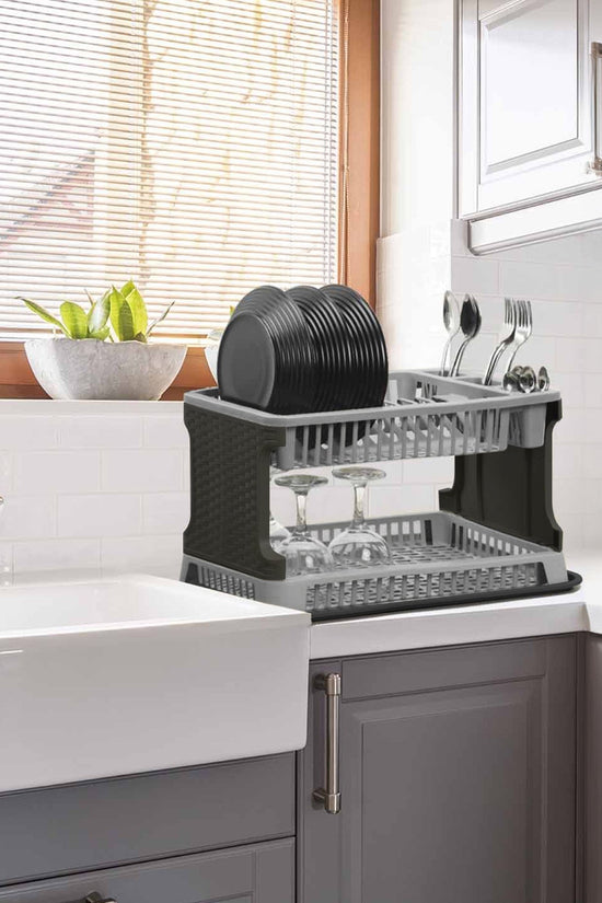 Tuffex 2 Tier Plastic Kitchen Rattan Dish Drainer Efficient and Stylish Organizer