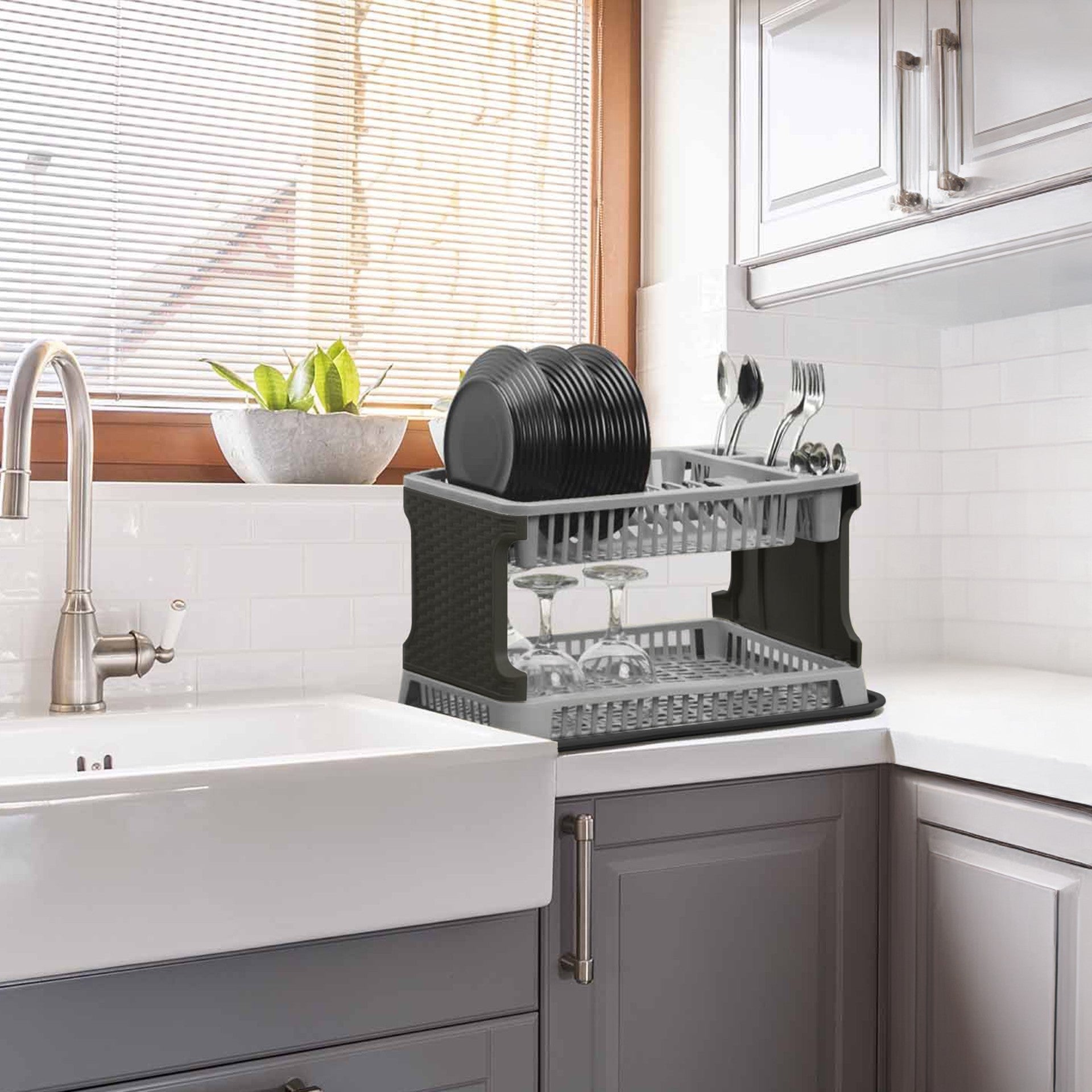 Tuffex 2 Tier Plastic Kitchen Rattan Dish Drainer Efficient and Stylish Organizer